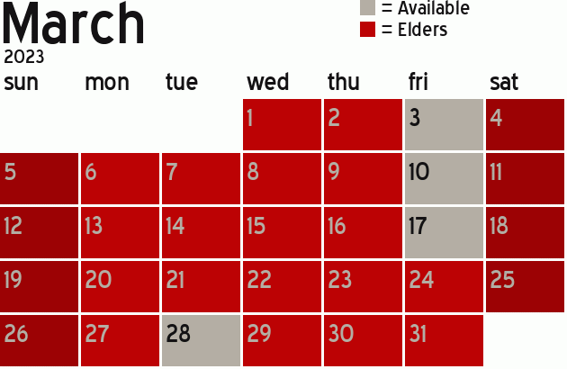 Missionary Dinner Calendar