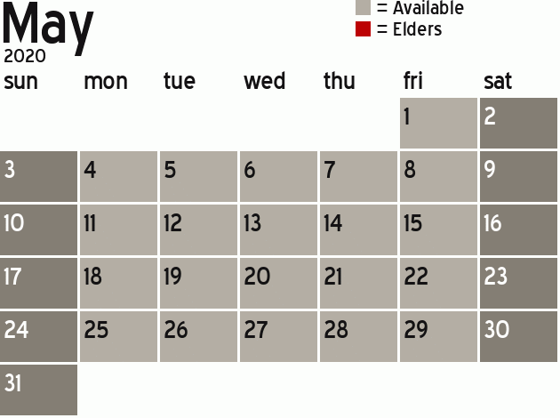 Missionary Dinner Calendar