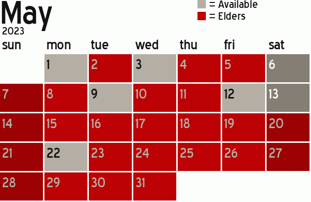 Missionary Dinner Calendar